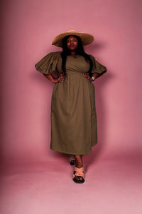 0.1 Army Green Rose Wrap Dress