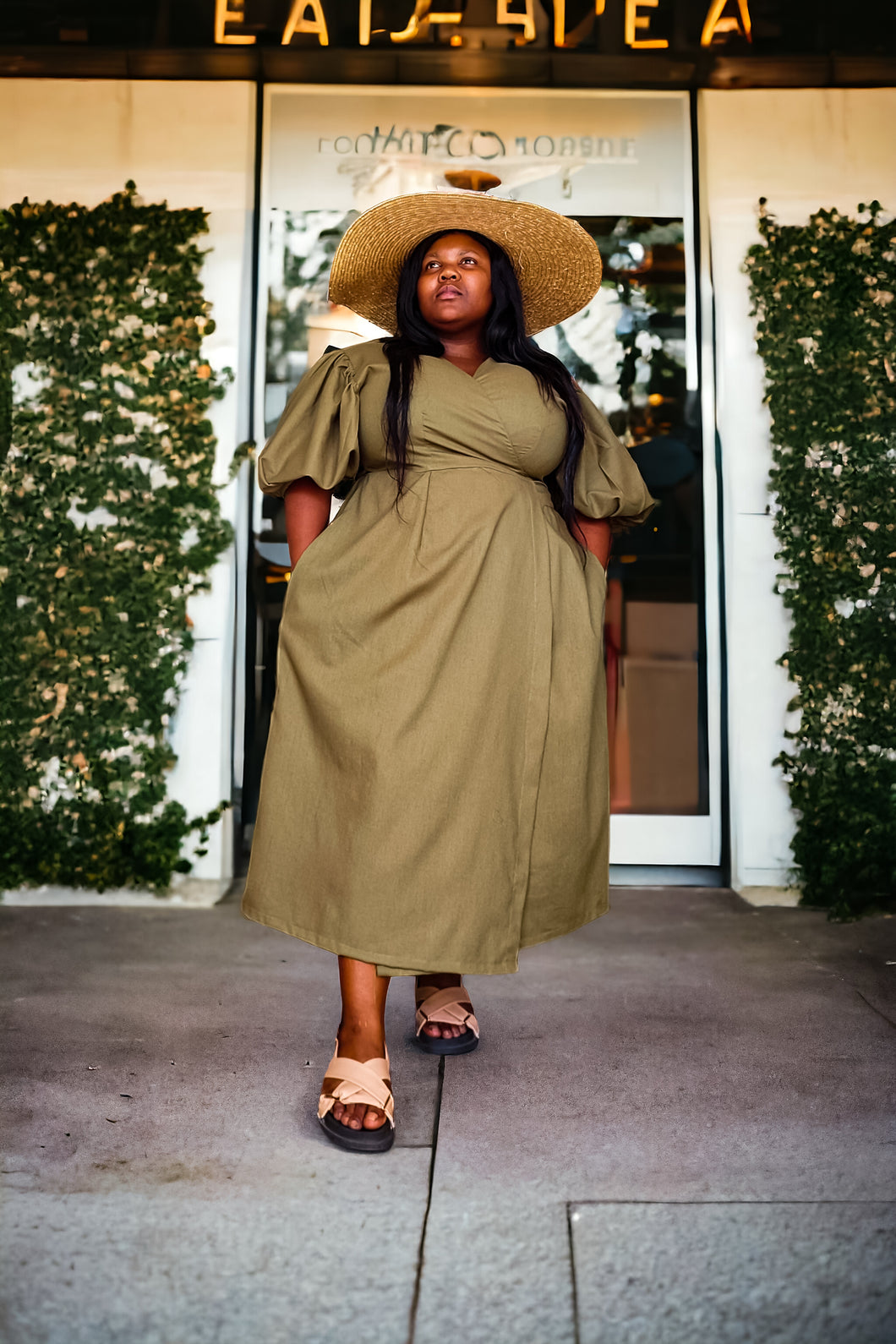 0.1 Army Green Rose Wrap Dress